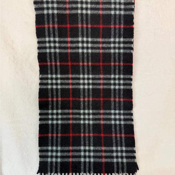 Burberry Navy and Red Plaid Wool Scarf